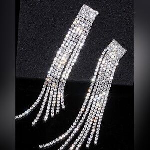 Sterling Silver Plated Tassel Drop Dangle Earrings zircon